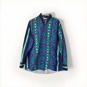 Vintage Karman Western USA Purple Green Aztec Button Shirt Mens‎ Large L